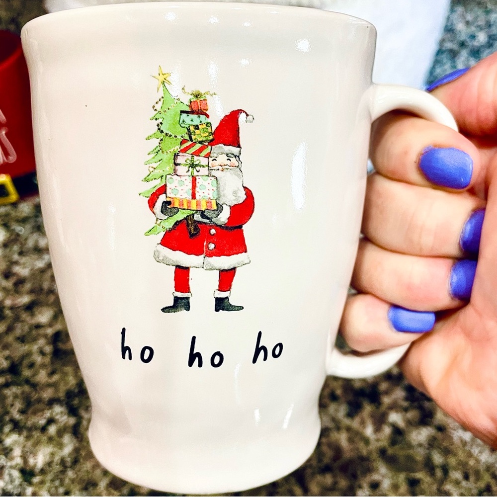 Rae Dunn ARTISAN hand painted Santa ho ho ho Christmas tea shaped mug NWT